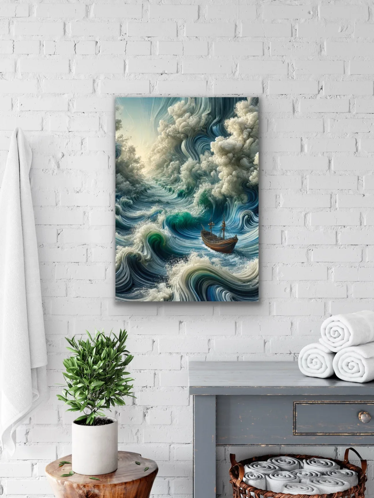 Okyanustaki Yalnız Gemi Kanvas Tablo 70x100cm - Duvar Sanatı