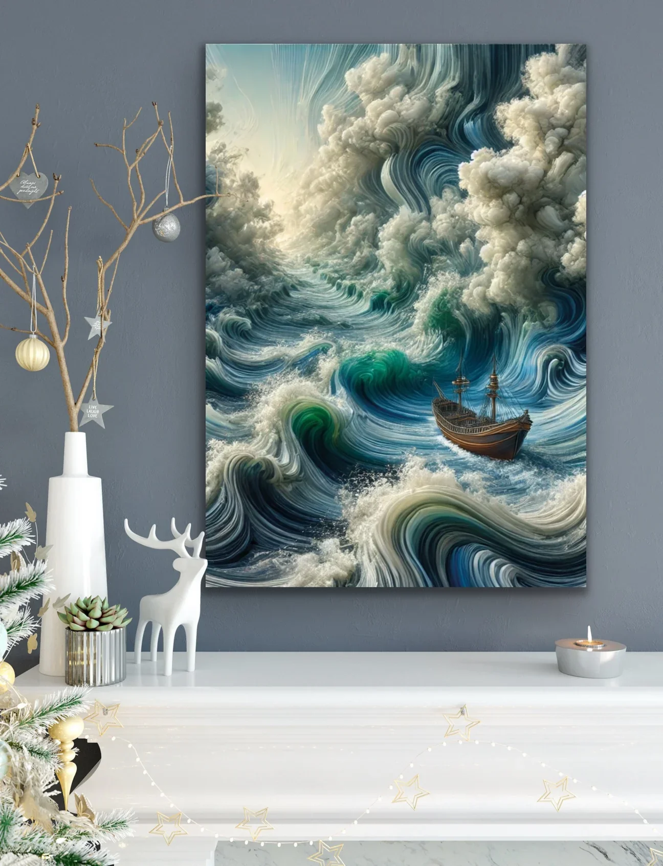 Okyanustaki Yalnız Gemi Kanvas Tablo 70x100cm - Duvar Sanatı