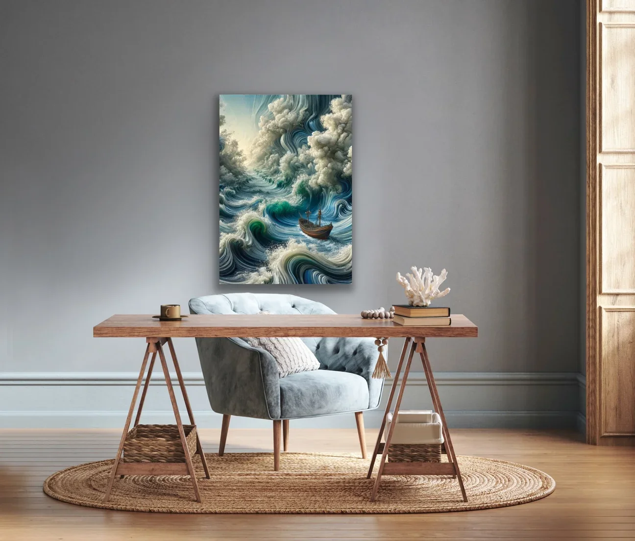 Okyanustaki Yalnız Gemi Kanvas Tablo 70x100cm - Duvar Sanatı