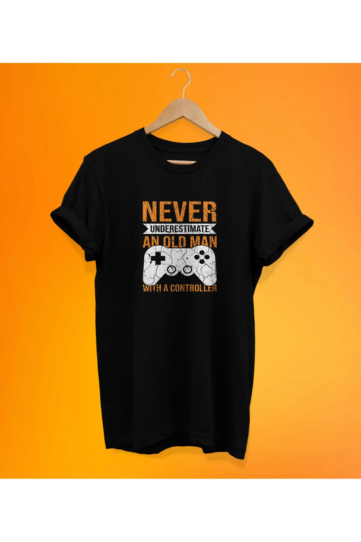 Old Player Baskılı Siyah, %100 Pamuk, Oversize, Büyük Beden T-Shi