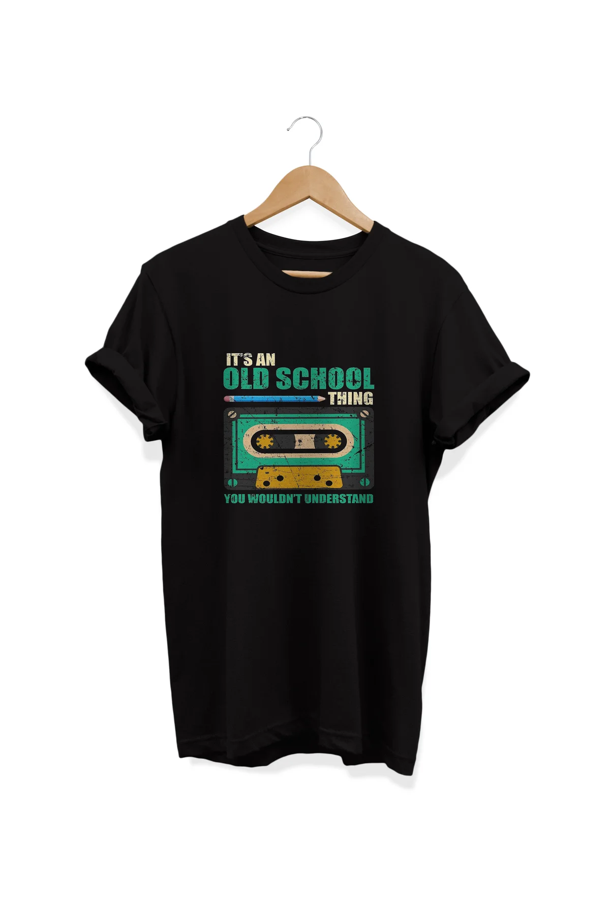, Old School Baskılı, %100 Pamuk, Bisiklet Yaka, Oversize T-shirt