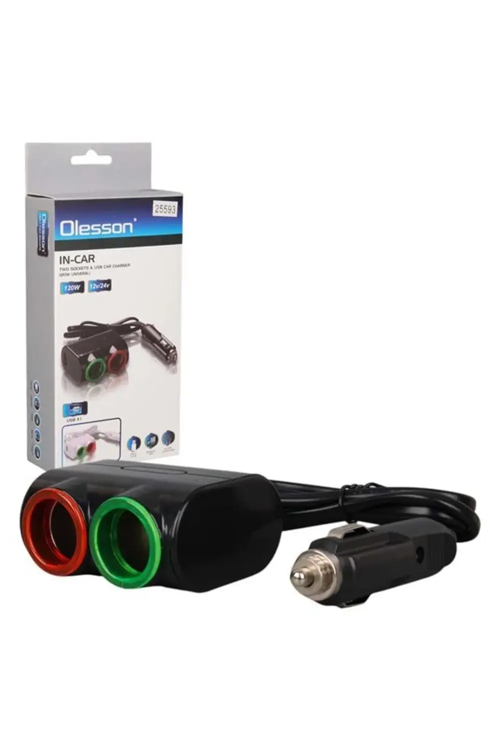 Olesson 1631 12-24V Tek Usb Girişli 120W 80Cm Kablolu 2'Lı Araç Ç