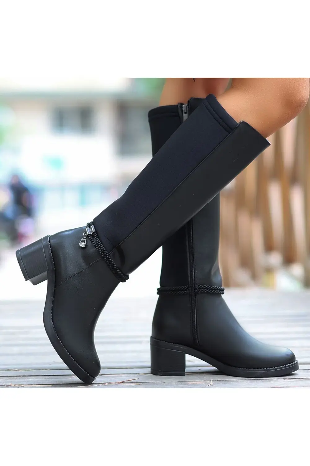 Olha Siyah Cilt Topuklu Çizme