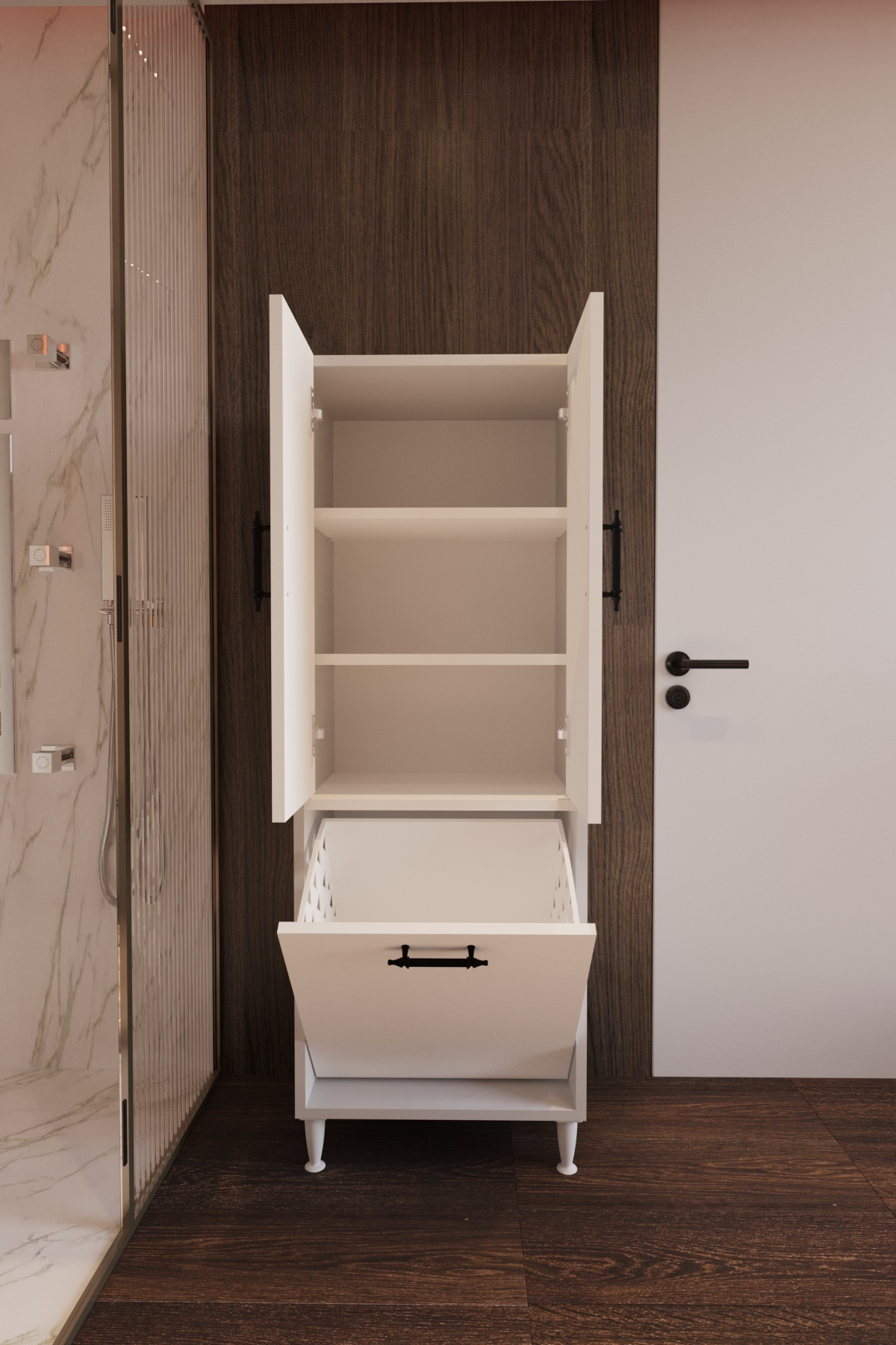 Olimpos Çamaşır Sepetli Çok Amaçlı Banyo Dolabı