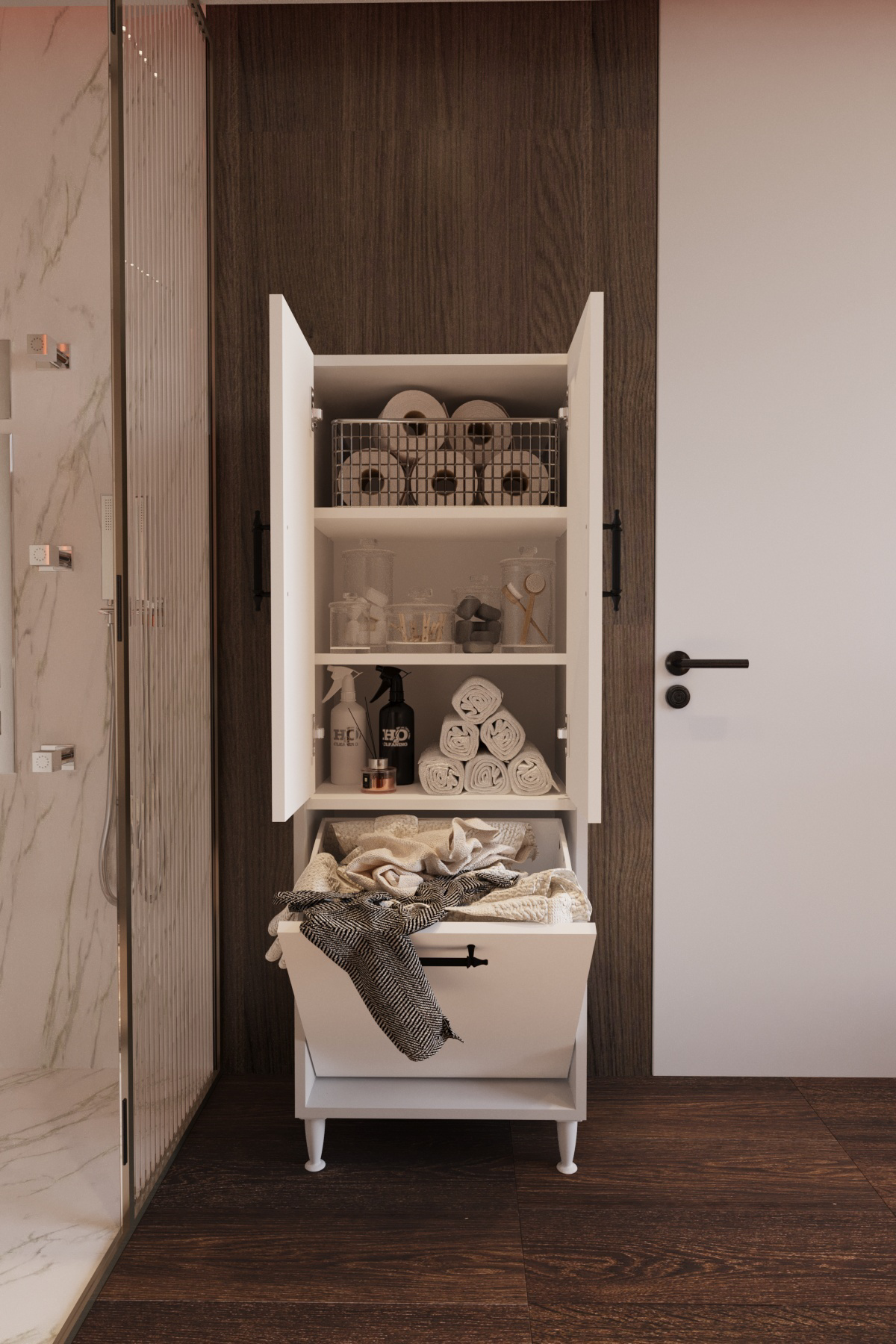 Olimpos Çamaşır Sepetli Çok Amaçlı Banyo Dolabı