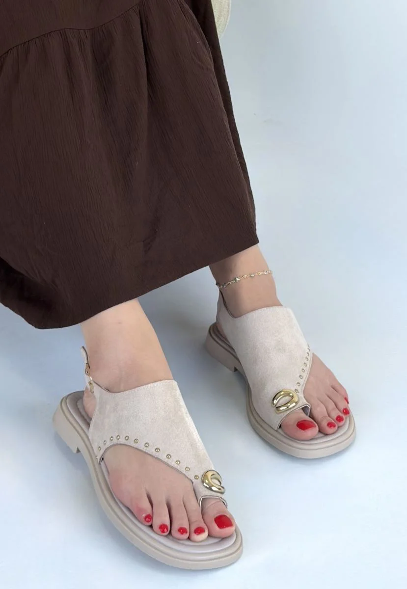 Oliwa Bej Süet Parmak Arası Sandalet