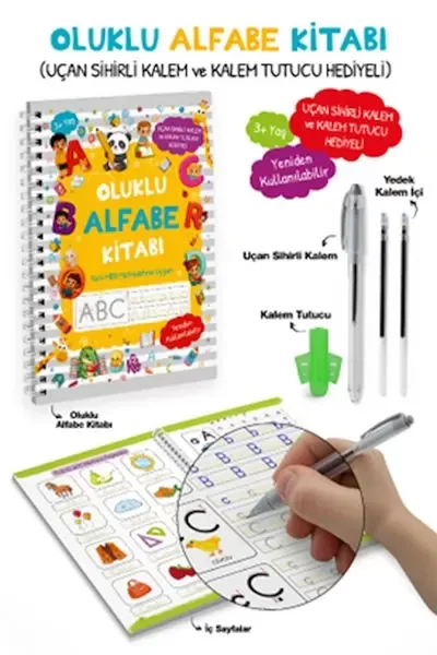 Oluklu Alfabe Kitabı / Uçan Sihirli Kalem ve Kalem Tutucu Hediyel