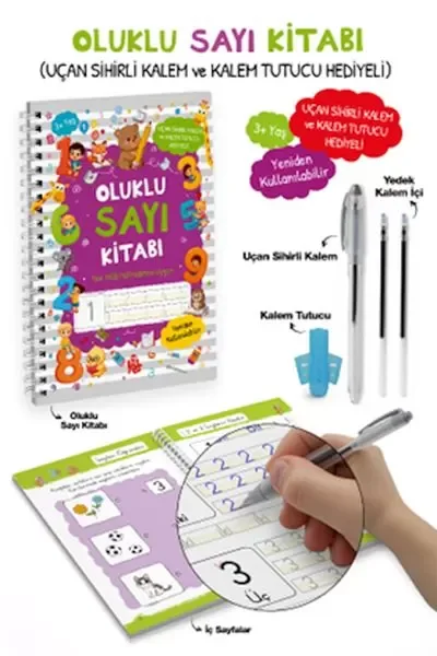 Oluklu Sayı Kitabı / Uçan Sihirli Kalem ve Kalem Tutucu Hediyeli 