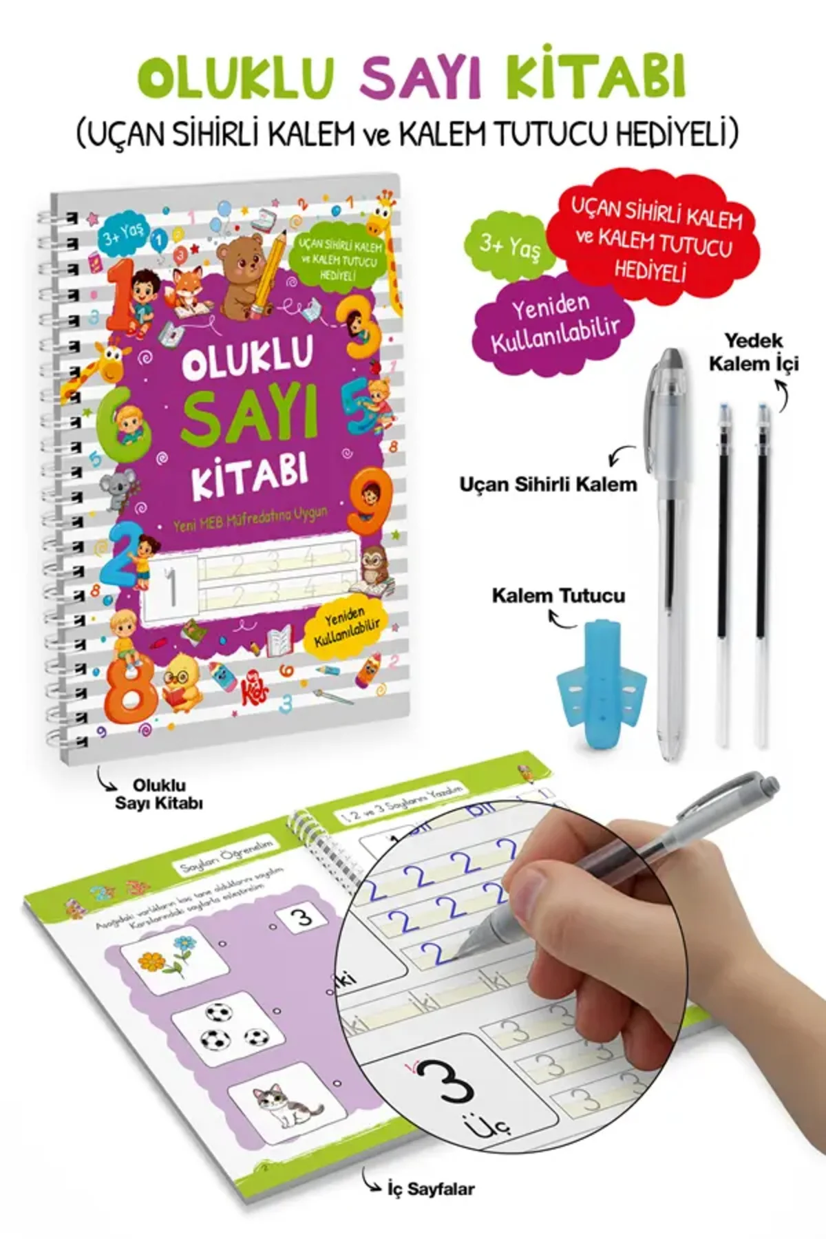 Oluklu Sayı Kitabı / Uçan Sihirli Kalem ve Kalem Tutucu Hediyeli / 3+ Oluklu Sayı Kitabı / Uçan Sihirli Kalem ve Kalem Tutucu Hediyeli / 3+