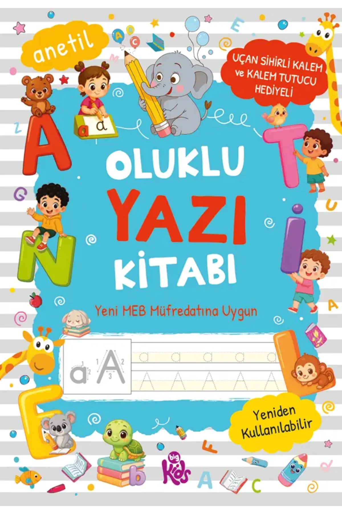 Oluklu Yazı Kitabı (anetil) / Uçan Sihirli Kalem ve Kalem Tutucu Hediyeli Bigkids Yayınları