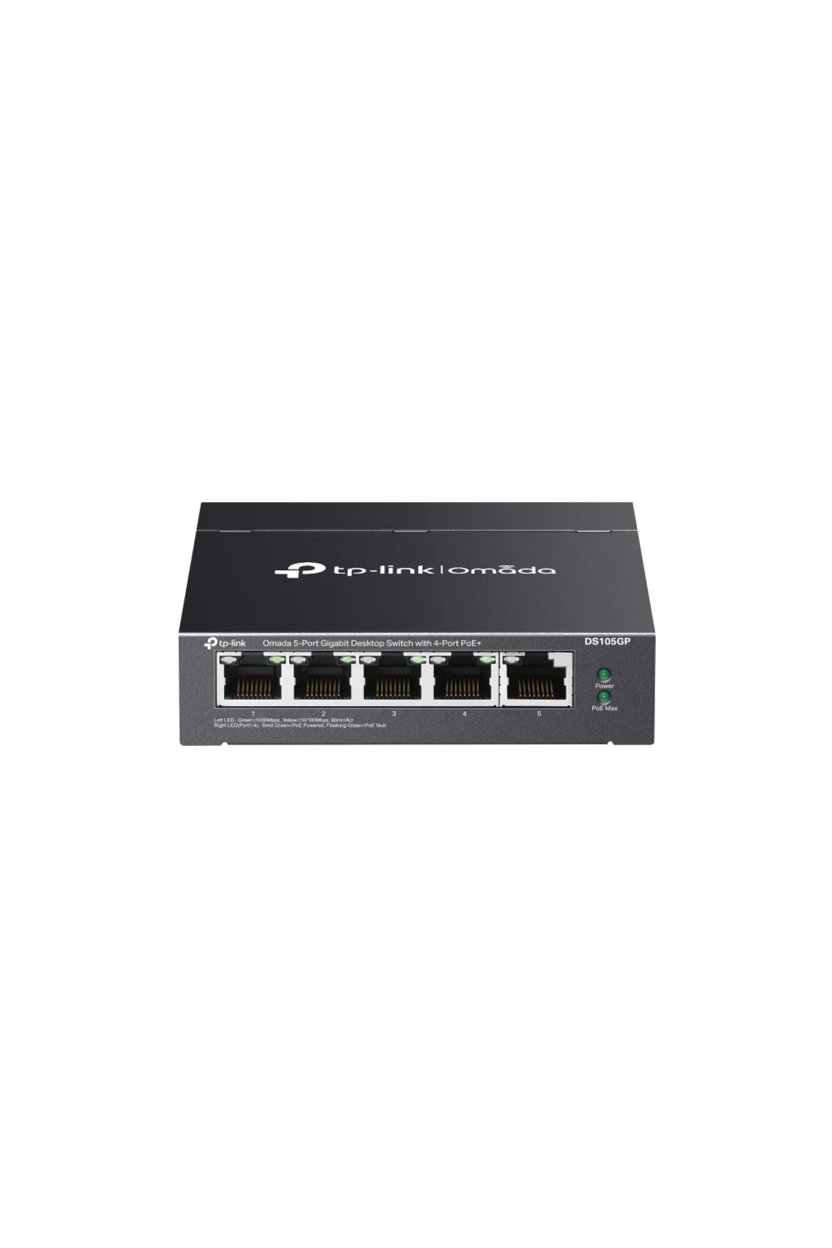 OMADA DS105GP, 5 Port Gigabit, 4 Port Gigabit PoE+, 65W, Yönetilemez, Masaüstü/Vesa Metal Kasa Sess