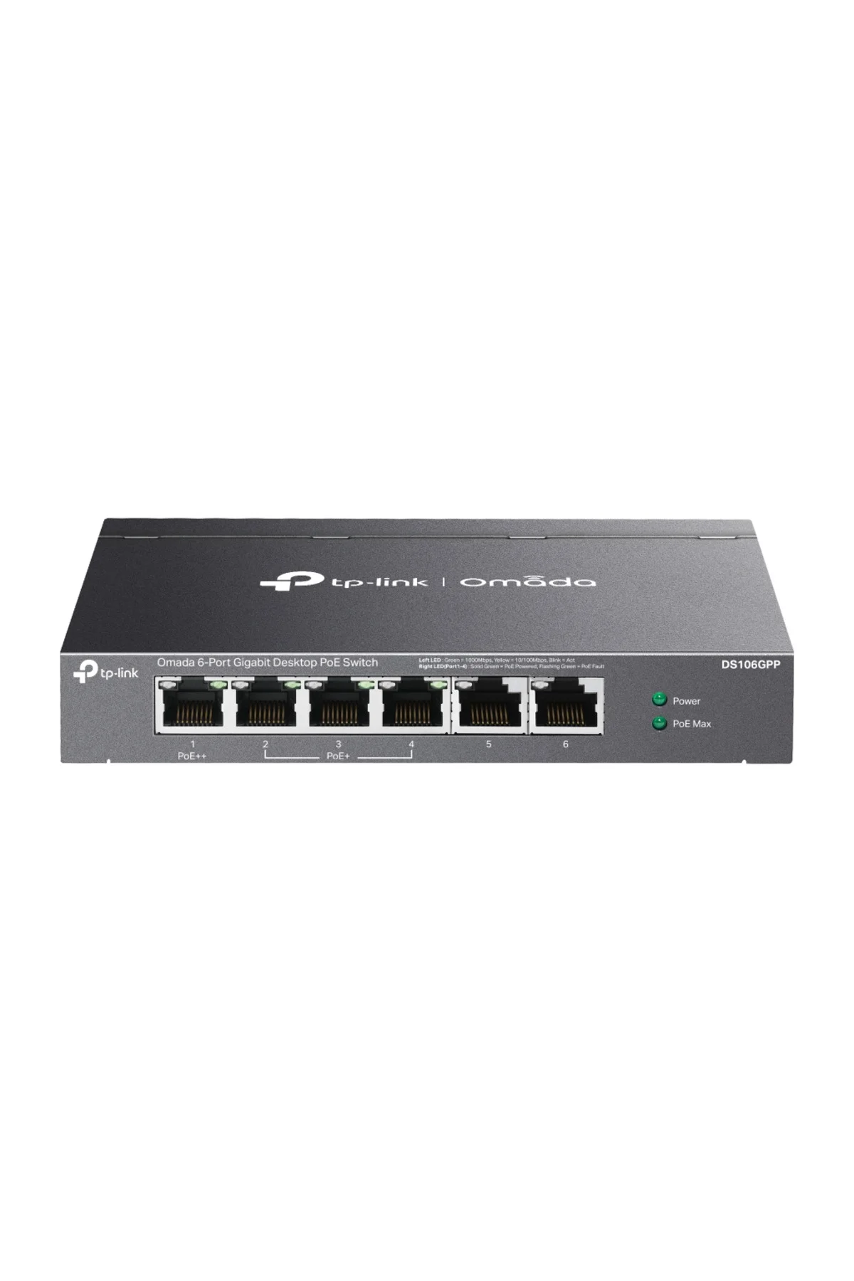 OMADA DS106GPP, 6 Port Gigabit, 3 Port Gigabit PoE+, 64W, 1 Port Gigabit PoE++, Yönetilemez, Metal K