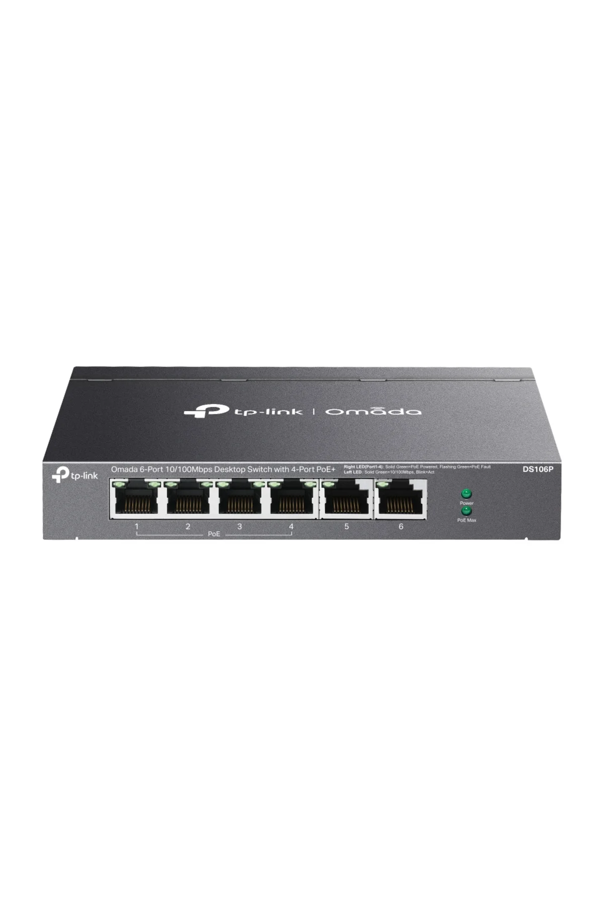 OMADA DS106P, 6 Port Megabit, 4 Port Megabit PoE+, 67W, Yönetilemez, Masaüstü Metal Kasa Sessiz Swi