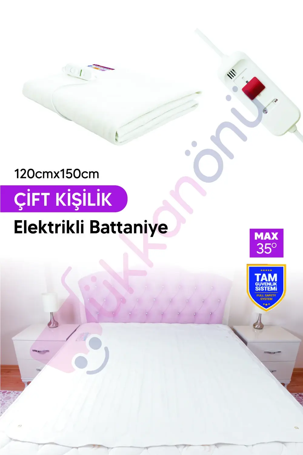 Omak Elektrikli Çift Kişilik Battaniye 120x150 Cm. (2 YIL GARANTİ