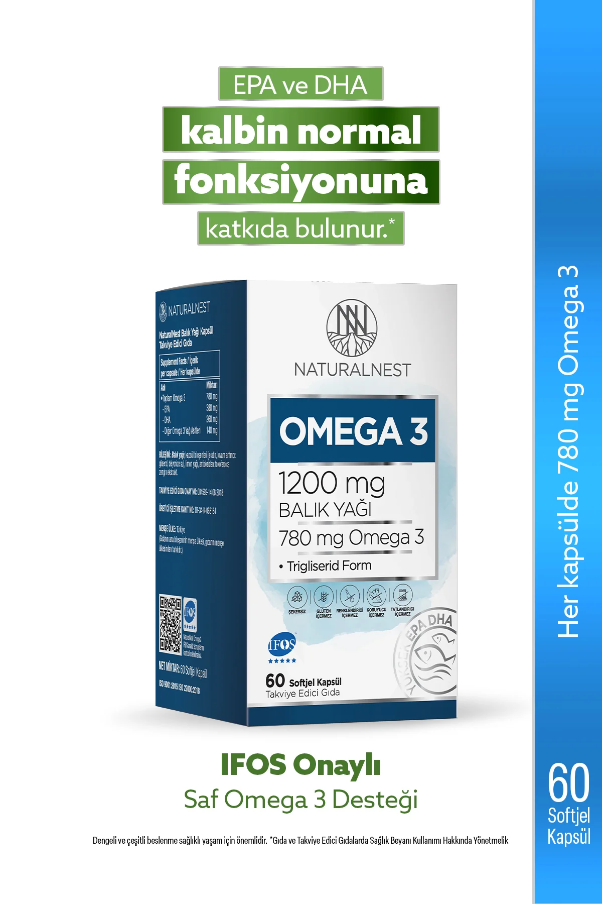Omega 3 780 mg - 380 mg EPA - 260 DHA 60 Kapsül