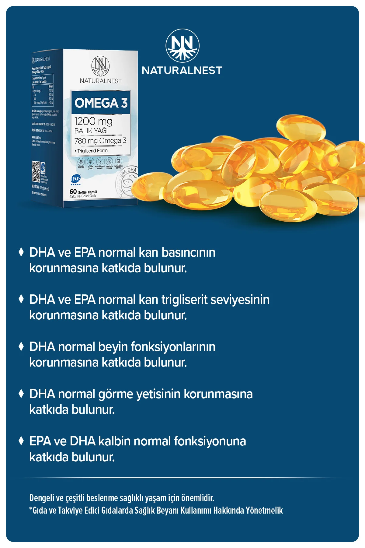 Omega 3 780 mg - 380 mg EPA - 260 DHA 60 Kapsül