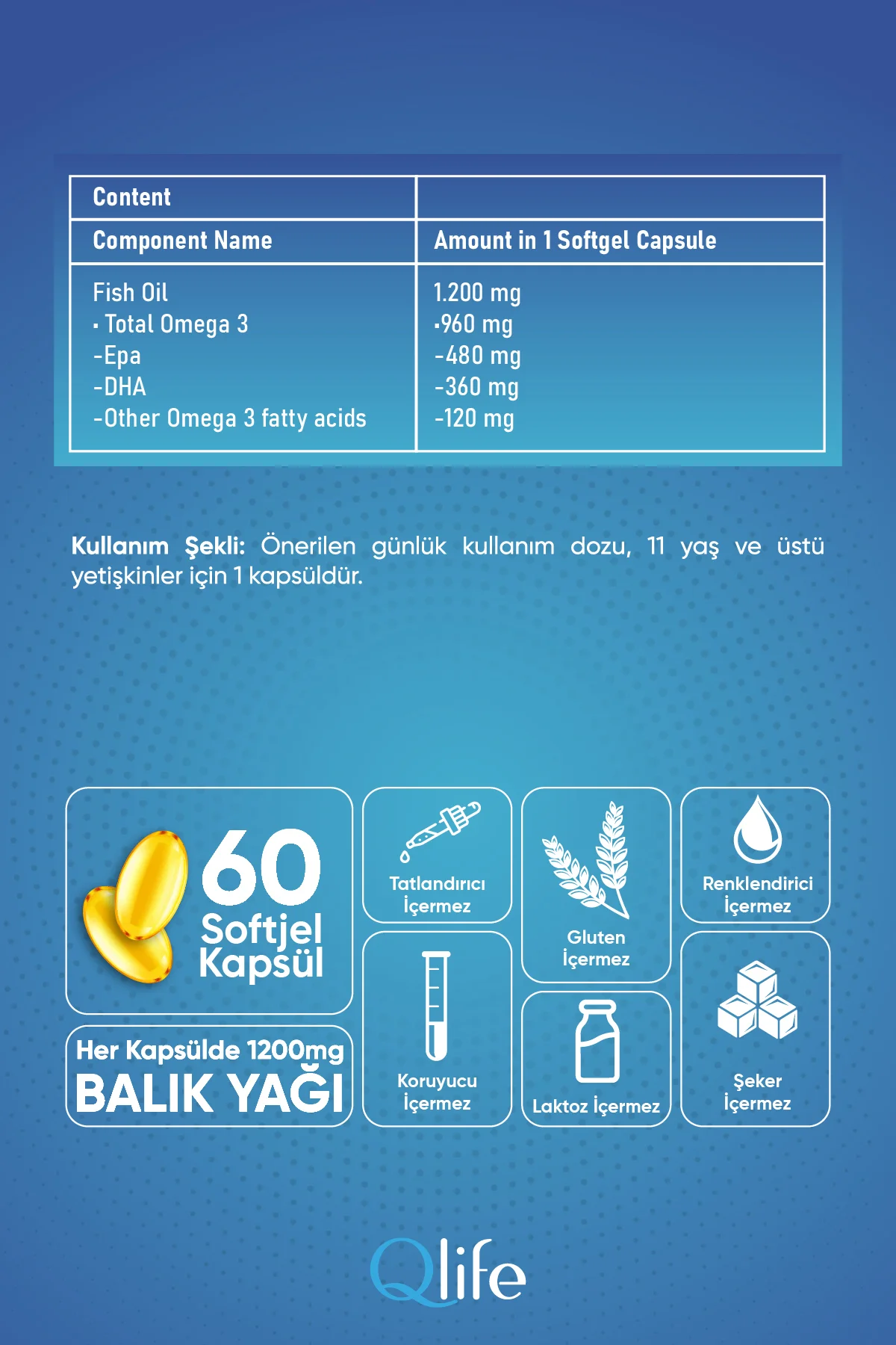Omega 3 Balık Yağı Trigliserid Form - Yüksek EPA & DHA 1200mg 60 Softjel Kapsül