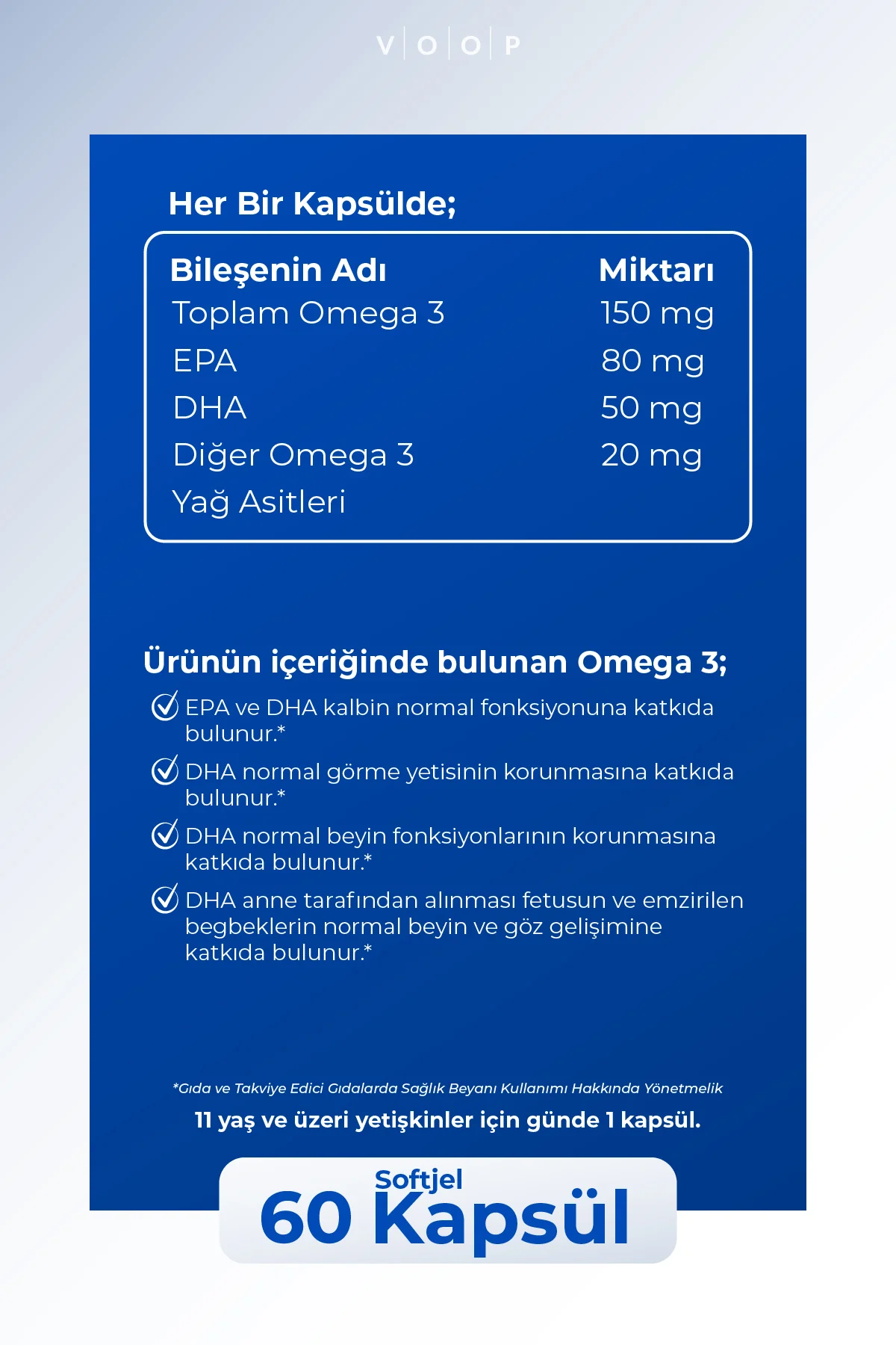 Omega 3 Balık Yağı | Yüksek EPA & DHA - 500 Mg 60 Kapsül
