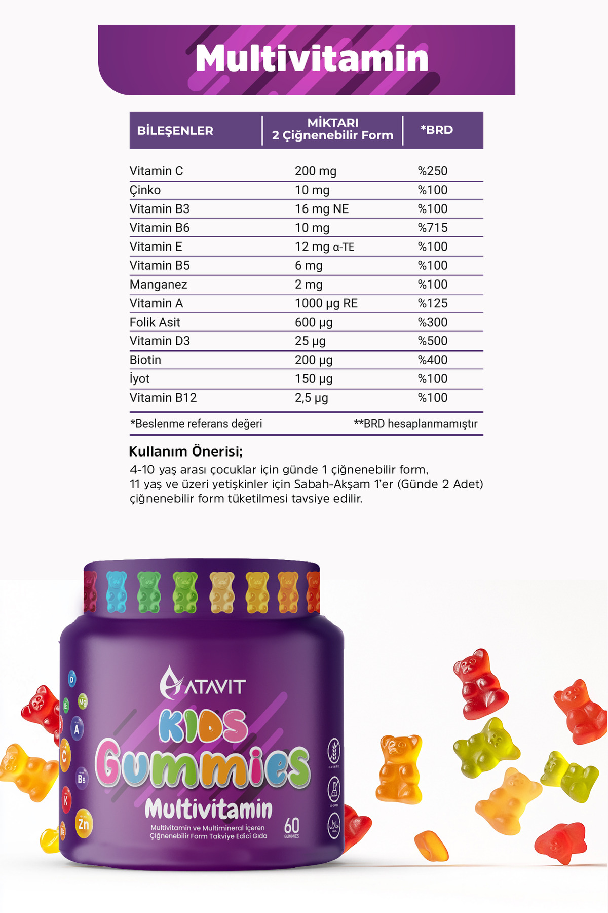 Omega 3, D3 K2 , Magnezyum Multivitamin Süper 3 lü Gummıes Kıds