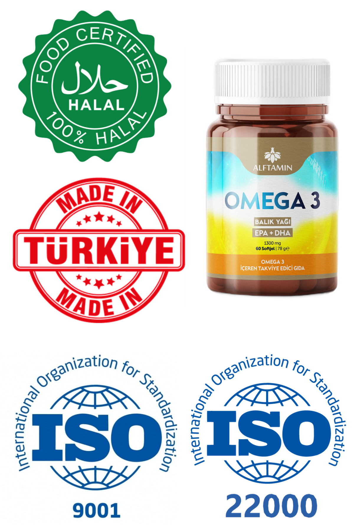 Alftamin Omega 3 Premium Kalite Balik Yaği 30 Günlük Fish Oil Epa Dha 1300