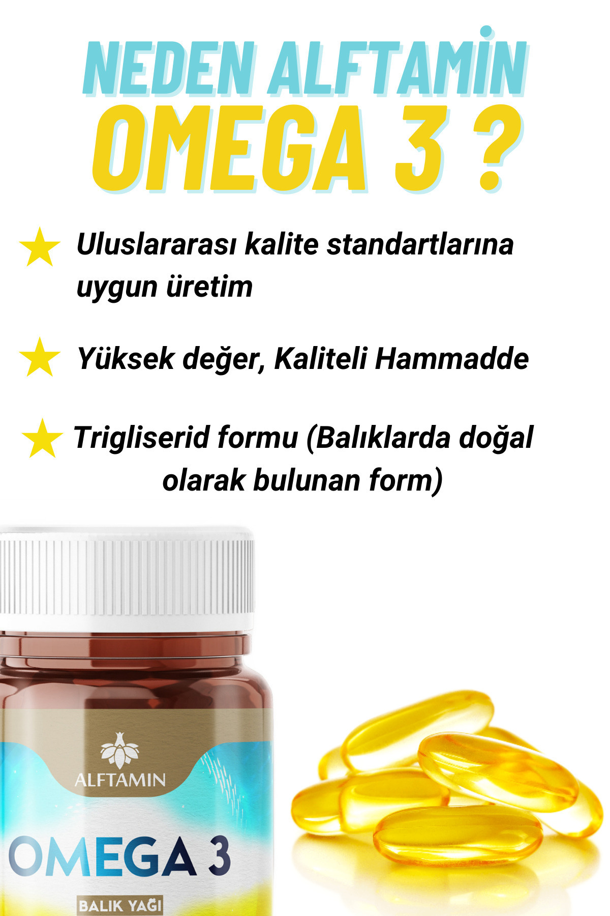 Alftamin Omega 3 Premium Kalite Balik Yaği 30 Günlük Fish Oil Epa Dha 1300