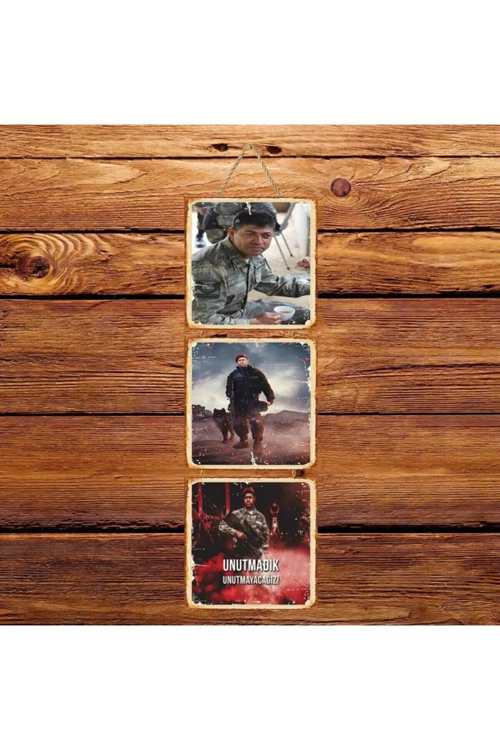Ömer Halis Demir Unutmayacağız Üçlü Retro Ahşap Poster