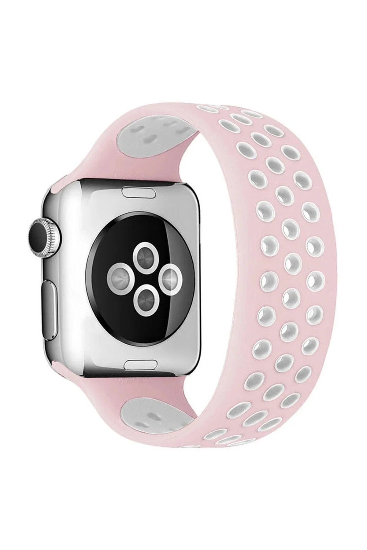 Omr Apple Watch 38Mm Ayarlı Delikli Silikon Kordon - Pembe-Beyaz