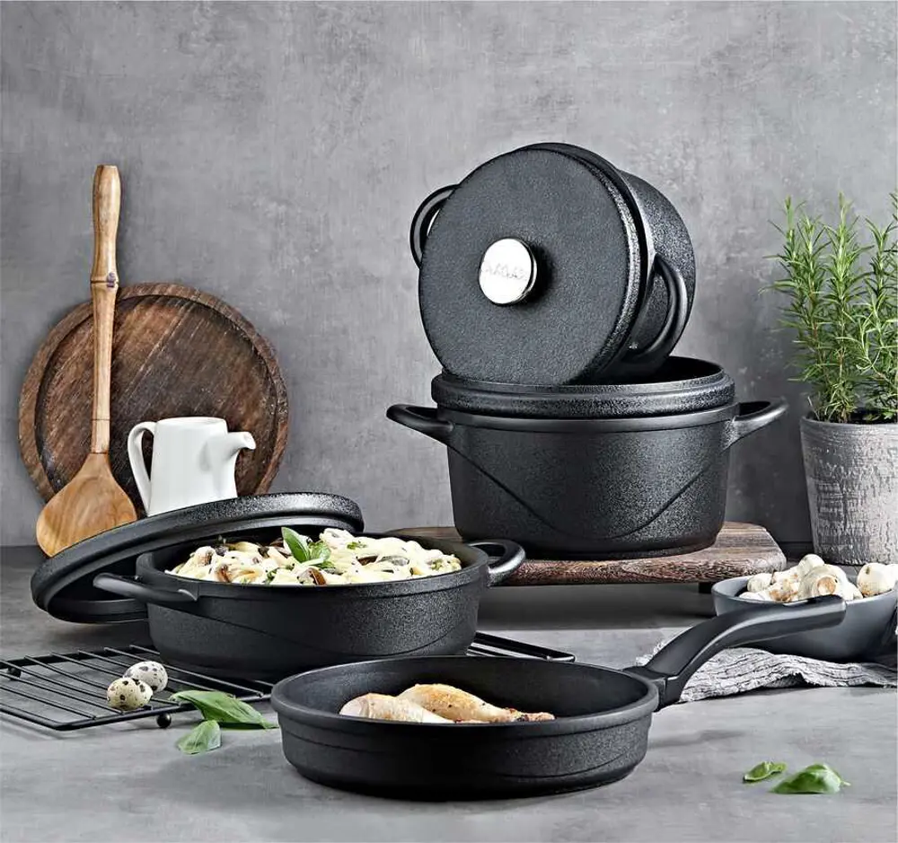 Oms 3557 Wave Quartz Prime 7 Parça Biogranit Döküm Tencere Seti