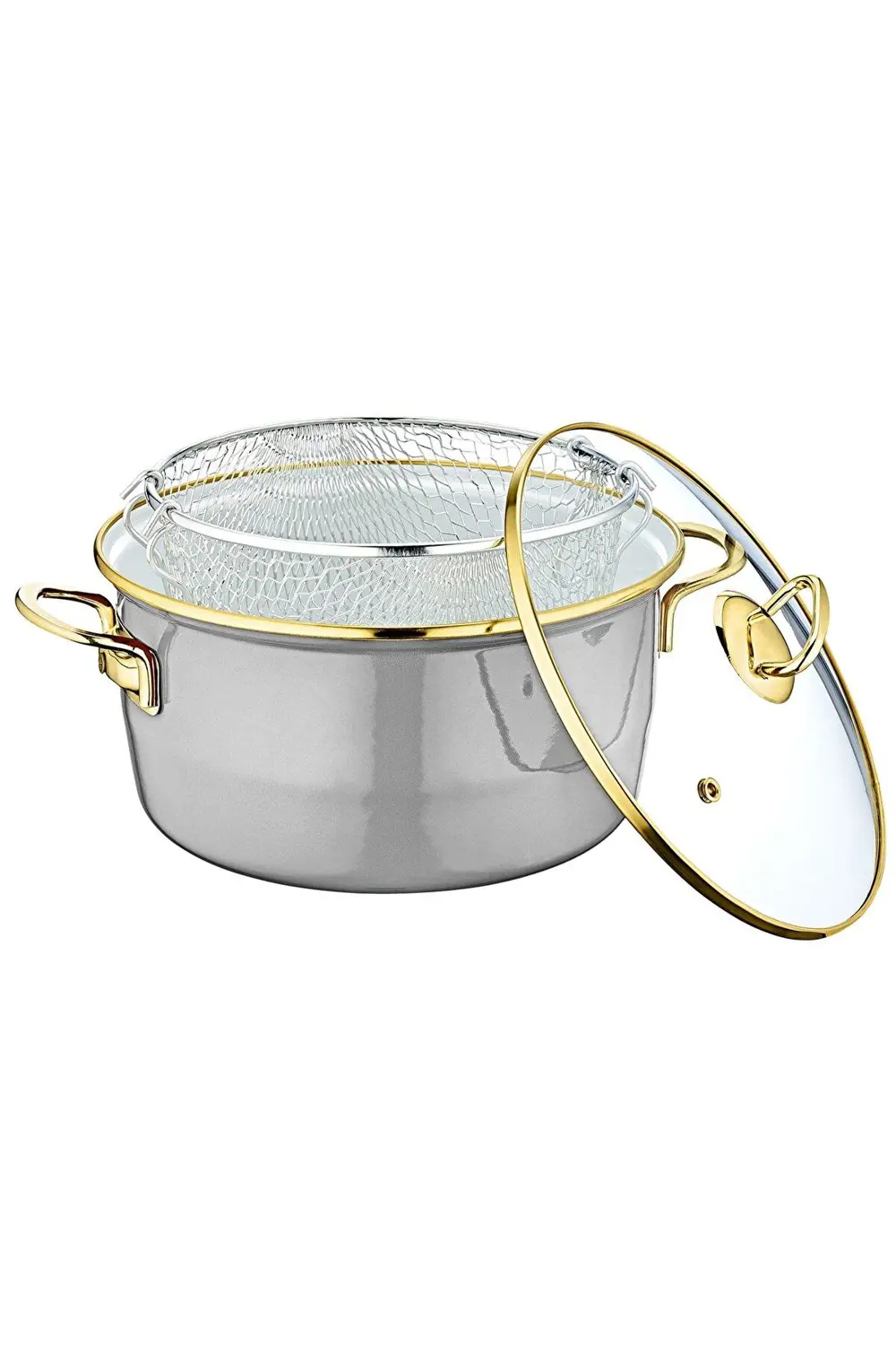 Oms Harem Emaye Süzgeçli Kızartma Tenceresi 22 Cm Gri 10100