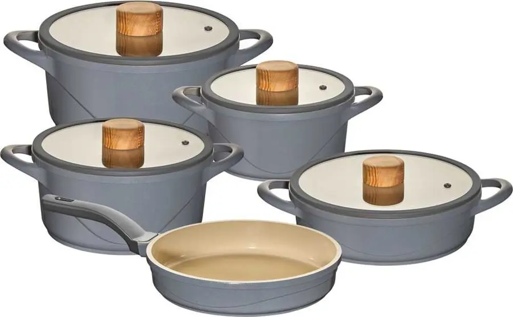 Oms Oyster Biogranit Seramik 7 Parça Tencere Seti Antrasit Gövde 