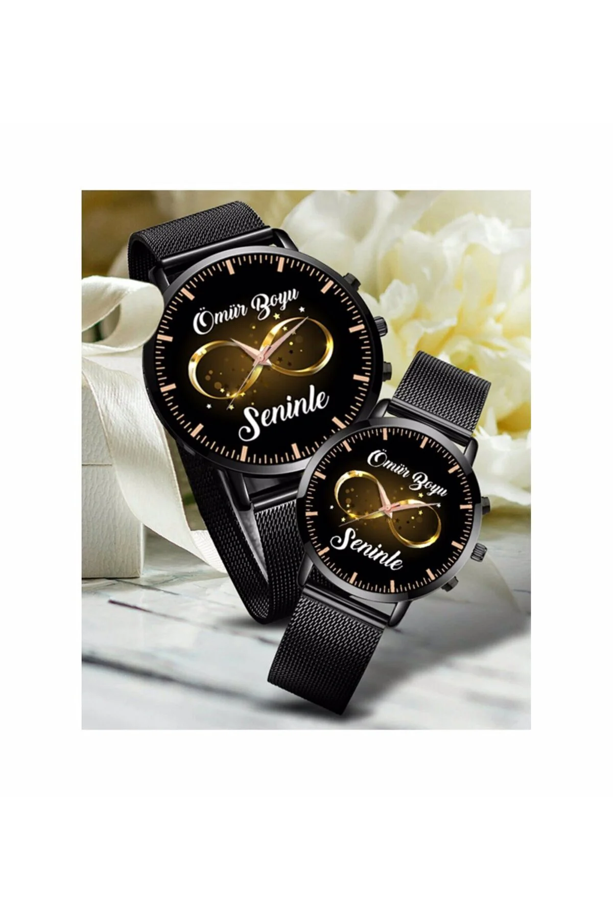 Ömür Boyu Seninle Yazılı Sevgili Çİft Kol Saati Sevgililer Günü H