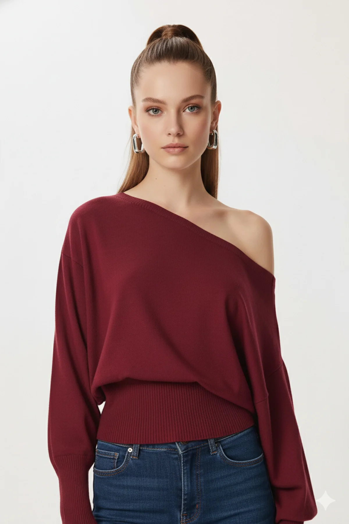 Omuzu Açık Off Shoulder Triko Kazak