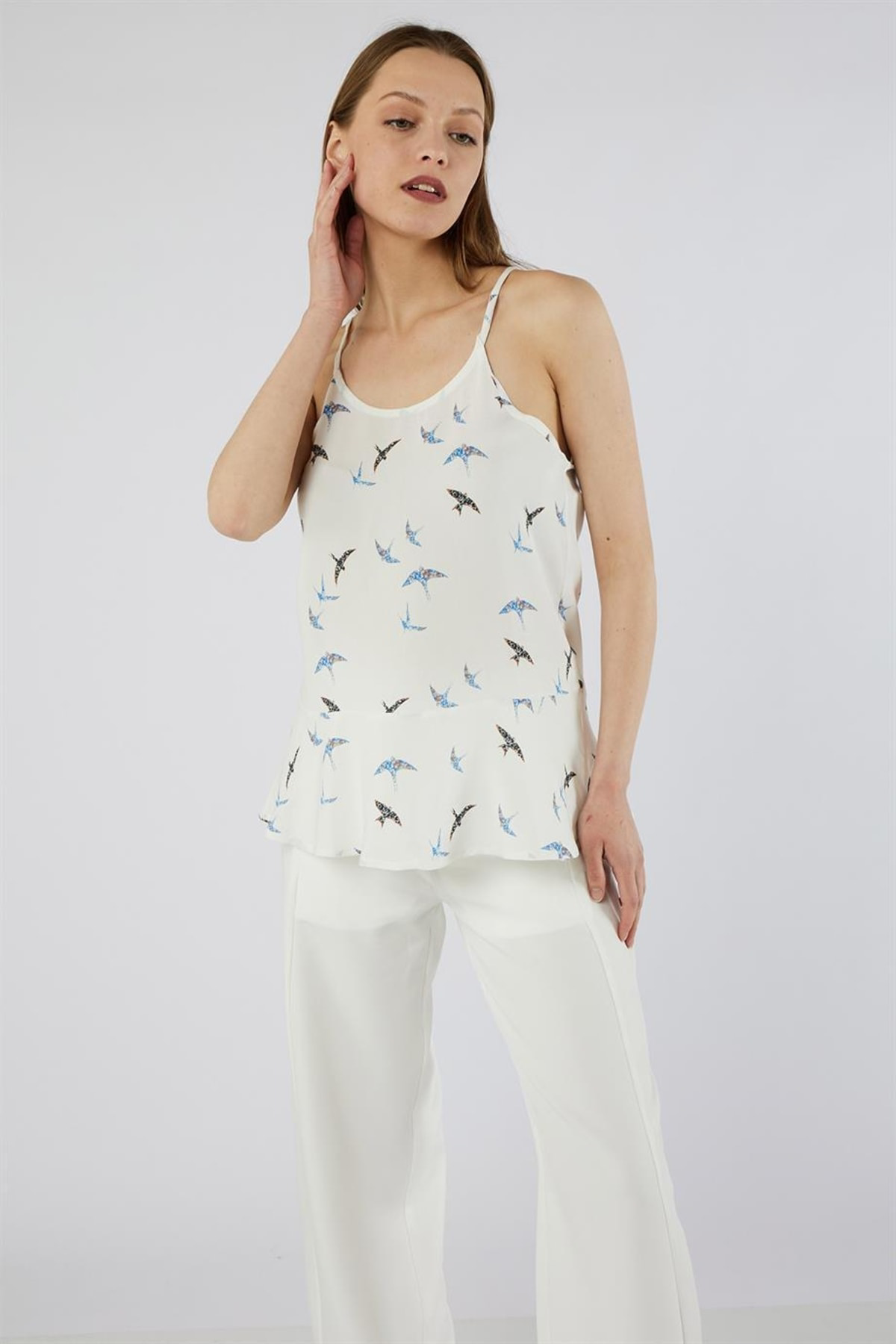 Dreamlike Ön Arka U Halter Yaka Damla Düğme Kapamali Kirlangiç Desenli Raha