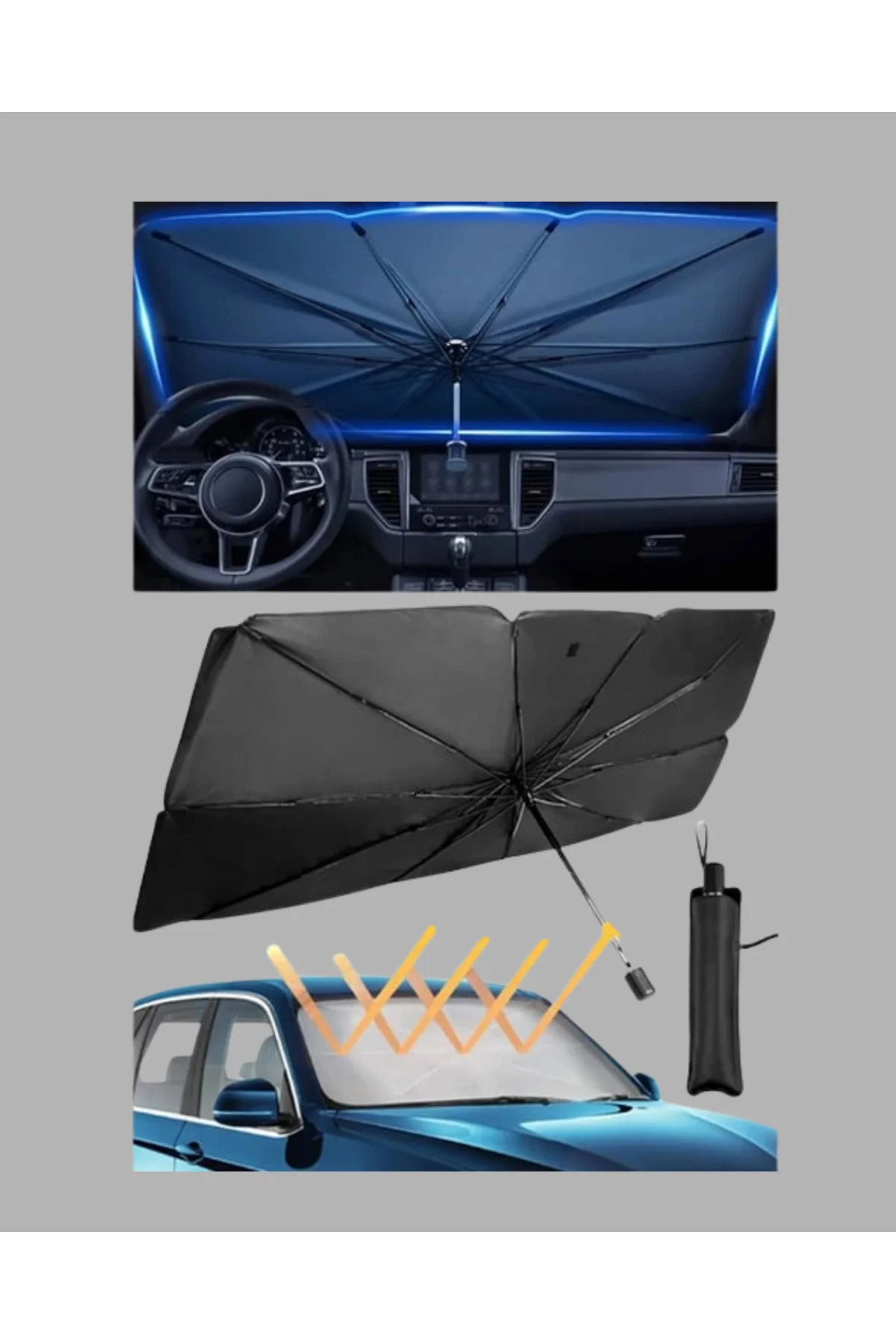 Ön Cam Güneşliği – Kalın Kumaş ve Cam Elyaf İskelet ile Maksimum 