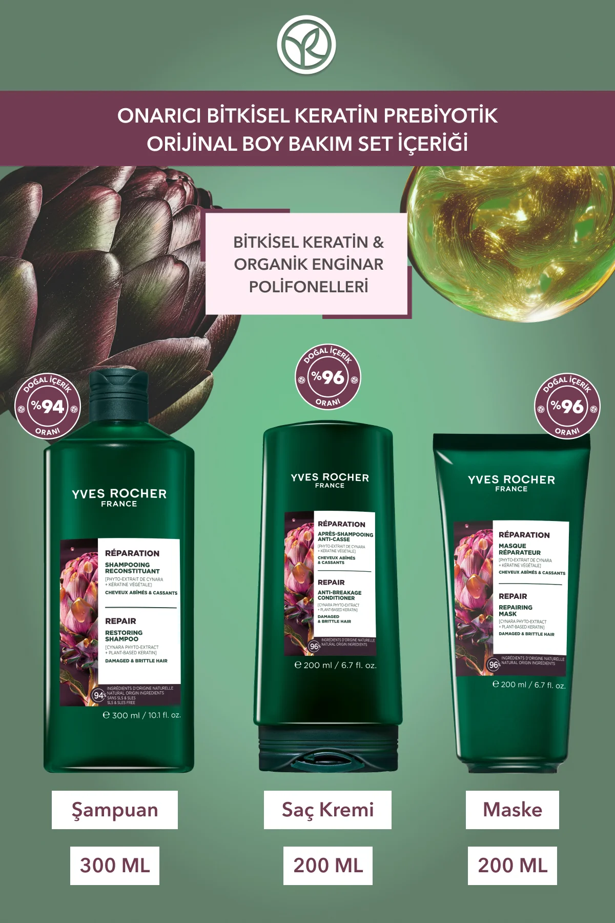 Onarıcı Bitkisel Keratin Prebiyotik Orijinal Boy Bakım Seti -Şamp