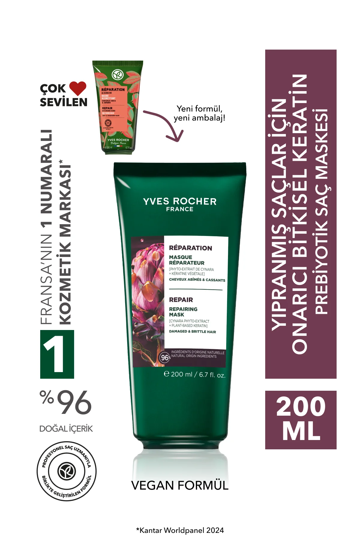 Onarıcı Bitkisel Keratin Prebiyotik Saç Maskesi - Yıpranmış Saçla