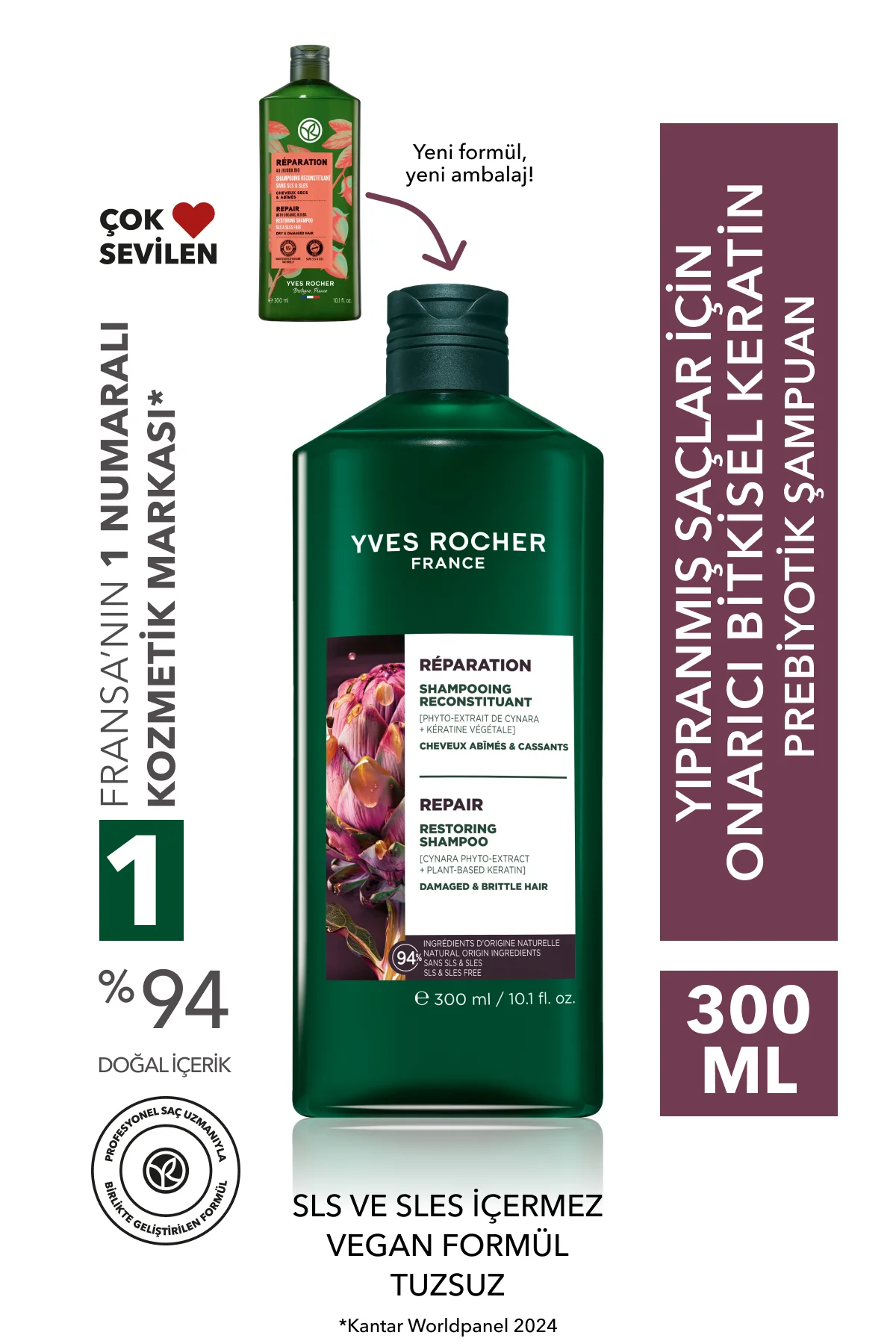 Onarıcı Keratin Prebiyotik Şampuan - Yıpranmış Saçlar - SLS,SLES 