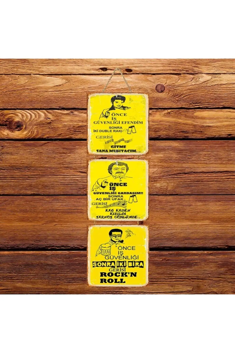 Önce Iş Güvenliği Üçlü Retro Ahşap Poster