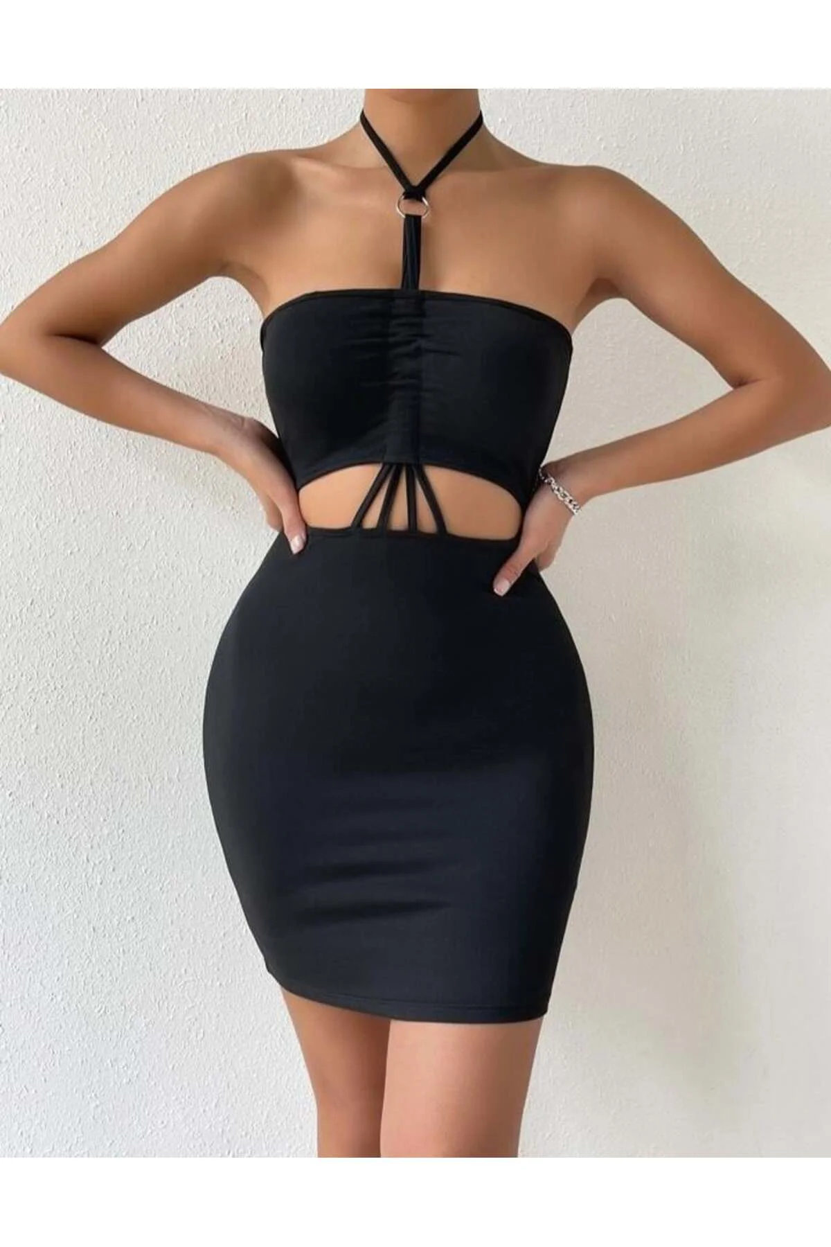 Önden Büzgülü Mini Elbise