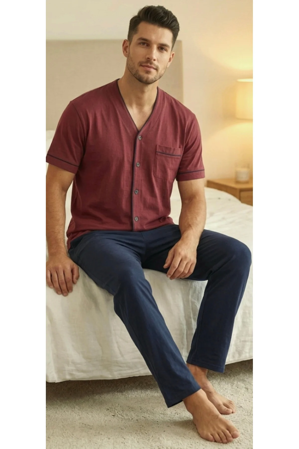 Önden Düğmeli Kısa Kol Erkek Pijama Takımı Fiyatı, Yorumları ve Özellikleri