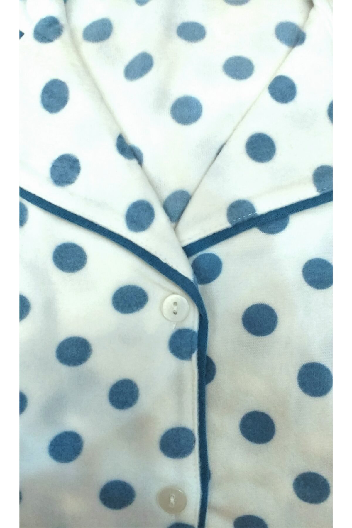 Önden Düğmeli Polar Pijama Takımı Mavi Puanlı