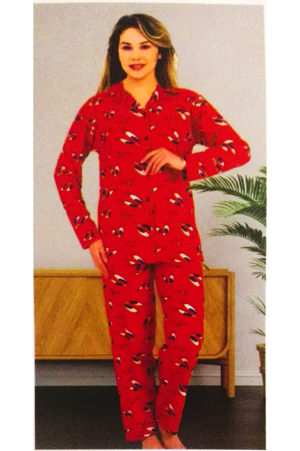 Önden Düğmeli Uzun Kol Süet Kadın Pijama Takımı