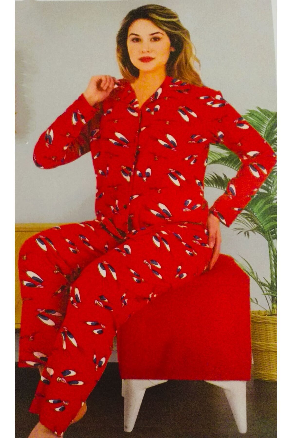 Önden Düğmeli Uzun Kol Süet Kadın Pijama Takımı