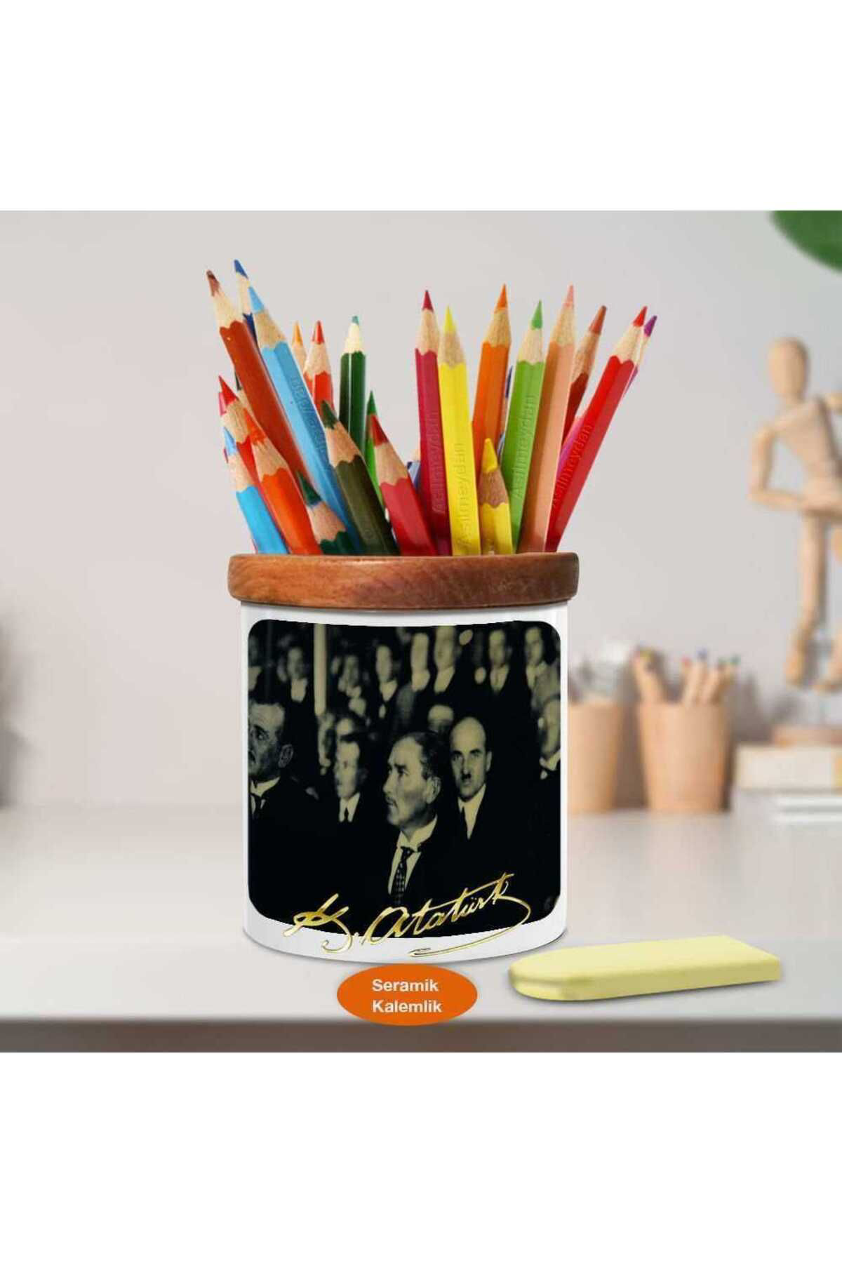 Asilmeydan Önder Mustafa Kemal Atatürk Ahşap Seramik Kalemlik-S378