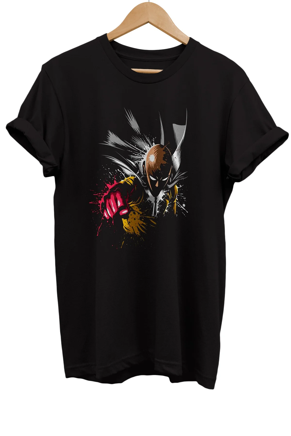 One Punch Man Baskılı %100 Pamuk Basic T-shirt Normal Beden Tişör