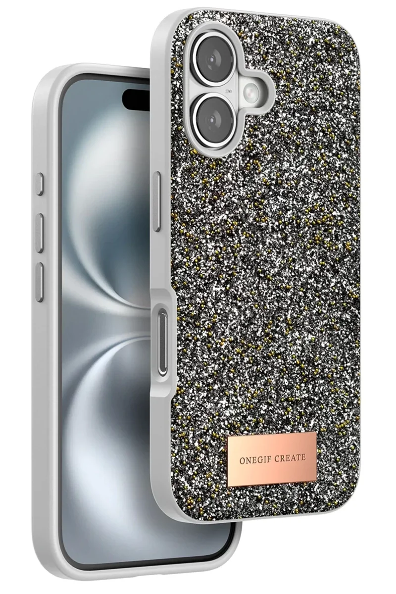 Onegif Apple iPhone 16 Bright Simli Kapak - Gümüş Onegif Apple iPhone 16 Bright Simli Kapak - Gümüş