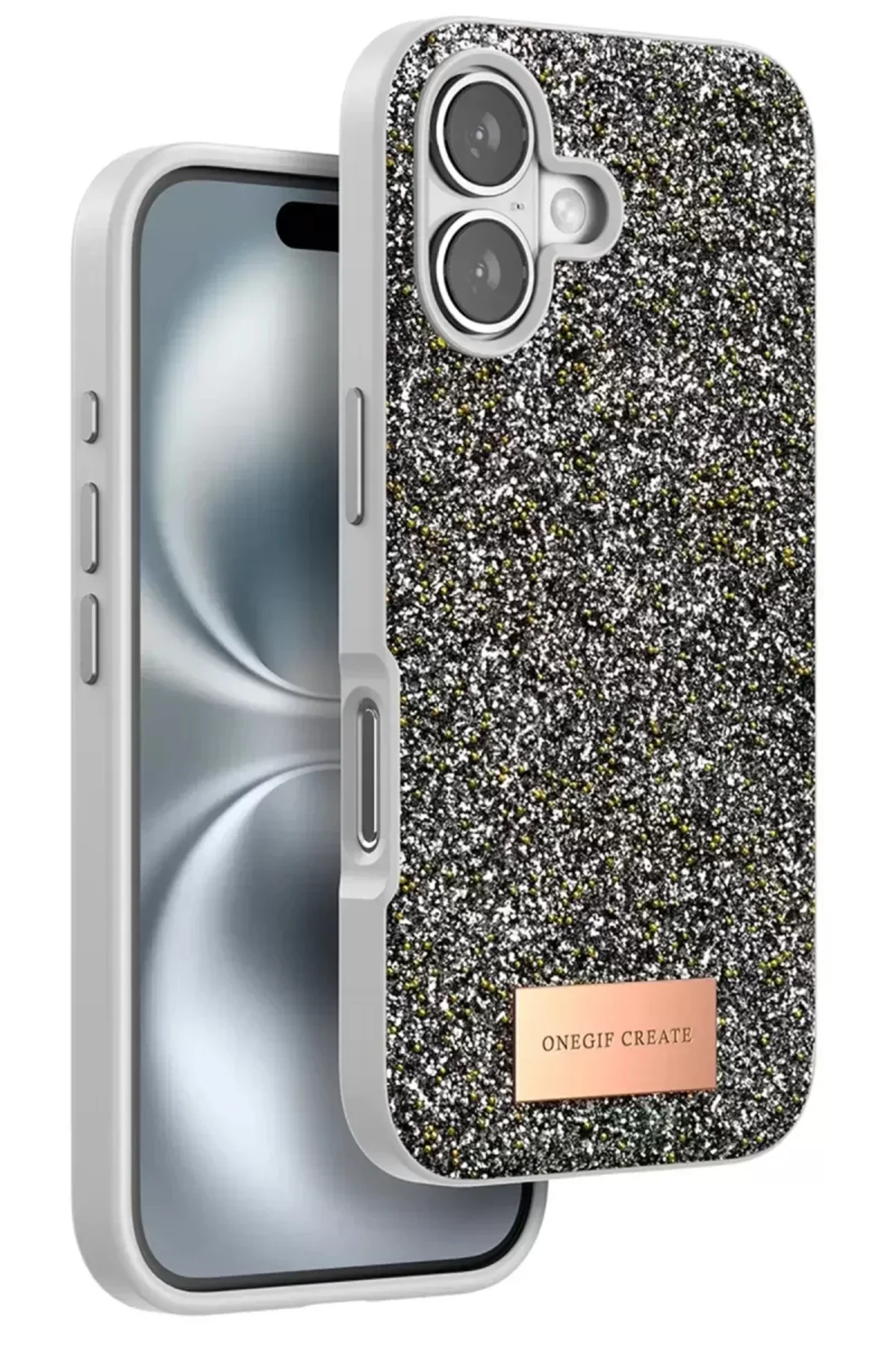 Onegif Apple İphone 16 Bright Simli Kapak - Gümüş