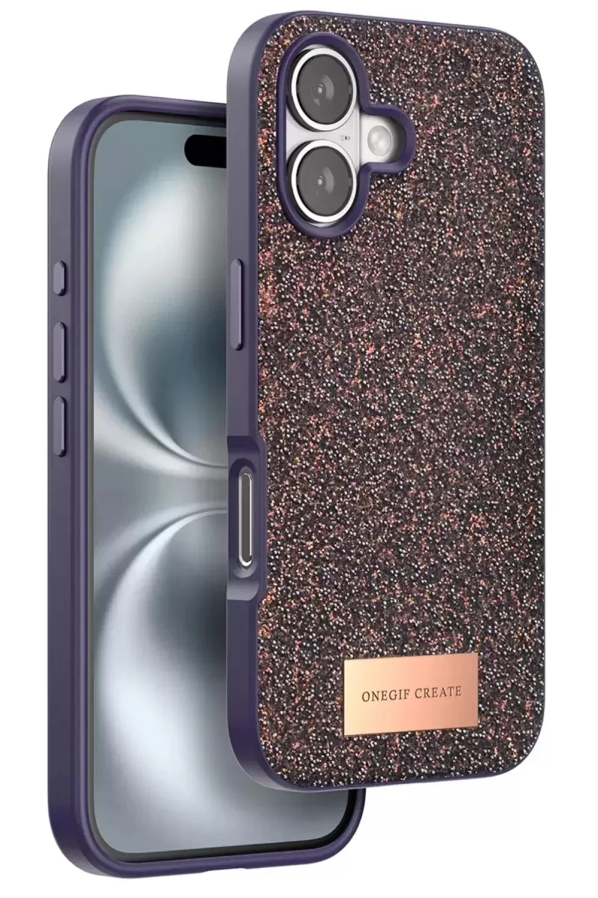 Onegif Apple İphone 16 Bright Simli Kapak - Derin Mor