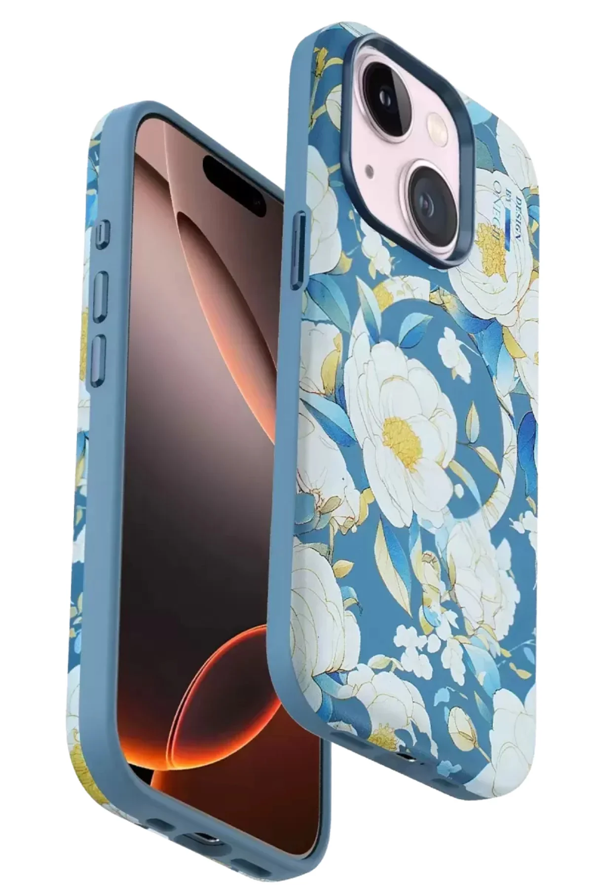 Onegif Apple İphone 15 Flower Series Magsafe Kapak - Mavi