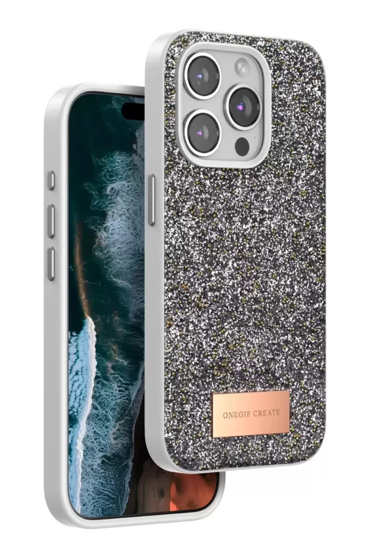 Onegif Apple İphone 14 Pro Max Bright Simli Kapak - Gümüş